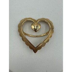 Vintage Torino Gold Tone Double Heart Scarf Slide Scalloped Textured Romantic